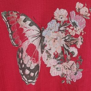 Women's 2x 3/4 length sleeve hot pink butterfly shirt, size 2x